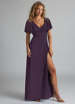 Azazie Induh Bridesmaid Dresses Plum A-Line Flutter V-neck Mesh Dress image3