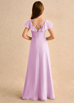 Azazie Nari Girls Formal Flower Girl Dresses Candy Pink A-Line with Sleeves Chiffon Dress image2