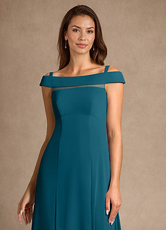 Azazie Ewa Mother of the Bride Dresses Ink Blue A-Line Off the Shoulder Mesh Dress image9