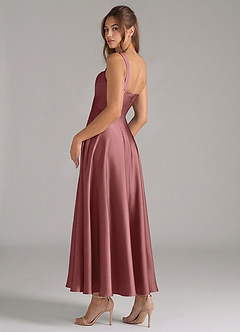 Azazie Shaude Bridesmaid Dresses Amethyst A-Line Pleated Stretch Satin Dress image7