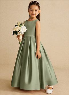 Azazie Cailee Abiti da Ragazza di Fiori Abito Principessa in Raso Opaco Plissettato Pistacchio image2