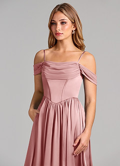 Azazie Raisa Bridesmaid Dresses Dusty Rose A-Line Off the Shoulder Stretch Satin Dress image7