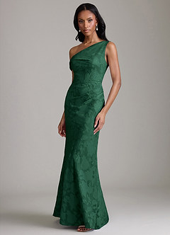 Azazie Emerson Vestidos de madrinha de casamento Vestido Verde Escuro de Esgotamento Floral de sereia com Fora do ombro image5