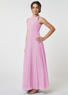 Azazie Lindie Junior Robe Trapèze en Mousseline de soie Plissée Rose Bonbon image3