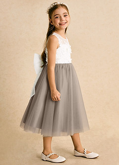 Azazie Lina Flower Girl Dresses Ivory Taupe Ball-Gown Lace Dress image6