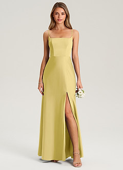 Azazie Lidia Bridesmaid Dresses Canary Mermaid Side Slit Stretch Satin Dress image4
