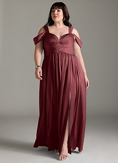 Azazie Lianne Bridesmaid Dresses Merlot A-Line Off the Shoulder Stretch Satin Dress image11