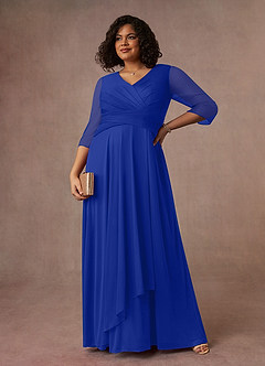 Azazie Annetta Abiti per la Madre della Sposa Abito A-Line in Maglia Plissettao con Scollo a V Blu Reale image7