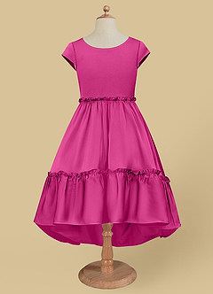 Azazie Lee Flower Girl Dresses Fuchsia A-Line Bow Stretch Satin Dress image6