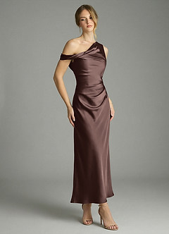 Azazie Emerson Vestidos de damas de honor Vestido de Ganache de Satén Elástico de Corte Sirena con Vestidos sin tirantes image3