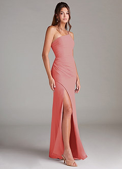 Azazie Eren Bridesmaid Dresses Coral Sheath One Shoulder Chiffon Dress image4