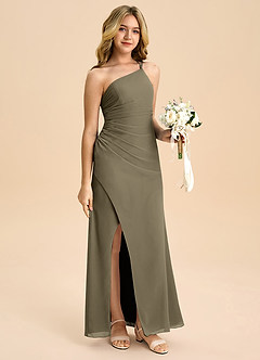 Azazie Eren Junior Vestido Salgueiro Verde de Chiffon de Linha A com Plissado image3