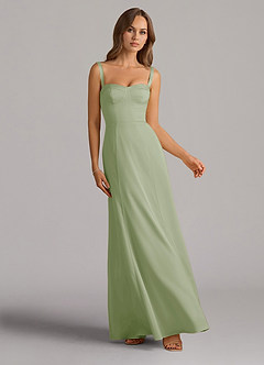 Azazie Amaris Bridesmaid Dresses Dusty Sage A-Line Corset Stretch Satin Dress image1