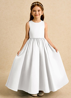 Azazie Daisies Flower Girl Dresses White Ball-Gown Bow Matte Satin Dress image5