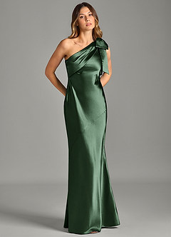 Azazie Yuanna Brudtärnklänningar Klä av Sjöjungfru i Metallisk satin Ena axeln Eukalyptus image5