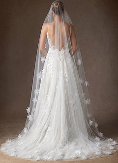 front 3D Flowers Cathedral Veil
