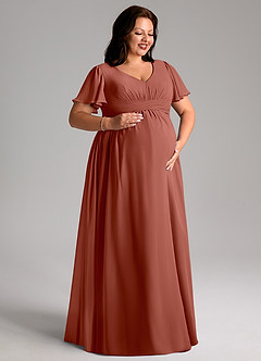 Azazie Verna vestidos de dama de honor de maternidad Vestido de Corte En A Cuello en V fruncido Hasta el suelo Gasa image10