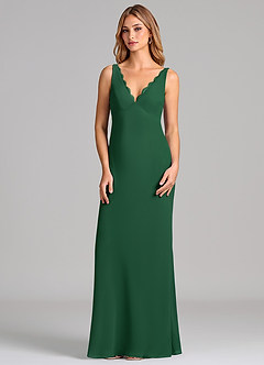 Azazie Tianna Final Sale Dark Green Sheath Chiffon Dress image4