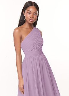 Azazie Katrina Robes de demoiselle d'honneur Robe Trapèze en Mousseline de soie Ue épaule Glycine image5