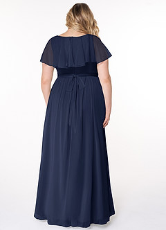 Azazie Jael Bridesmaid Dresses Dark Navy A-Line V-Neck Mesh Dress image2