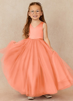 Azazie Marybell Flower Girl Dresses Sunset A-Line Bow Tulle Dress image1
