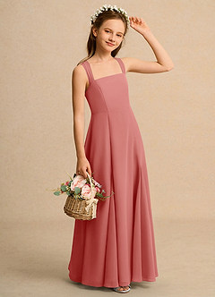 Azazie Tater Junior Formal Robe Demoiselle D'honneur Fillette Robe Trapèze en Mousseline de soie Plissée Antique Rose image3