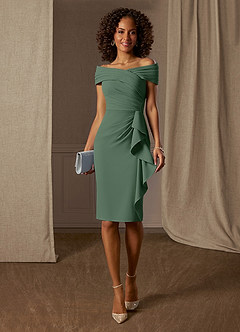 Azazie Monet Mother of the Bride Dresses Eucalyptus Sheath Pleated Stretch Crepe Dress image1