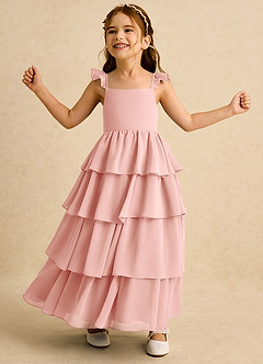 Azazie Boba vestidos de niña de las flores Vestido de Rosetón de Gasa de Corte En A con Escote Cuadrado image3