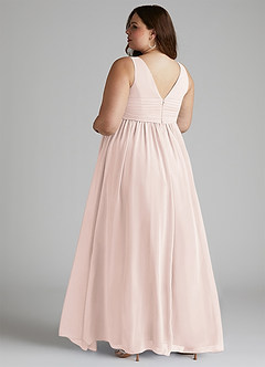 Azazie Yetta Maternity Bridesmaid Dresses A-Line V-Neck Gathered Chiffon Floor-Length Dress image11