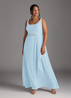Azazie Ainsling Mother of the Bride Dresses Sky Blue A-Line Square Neckline Lace Chiffon Dress image15