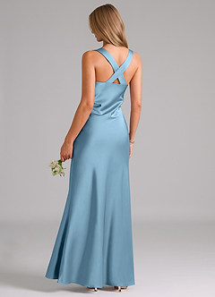 Azazie Kamila Bridesmaid Dresses Steel Blue A-Line Pleated Stretch Satin Dress image2