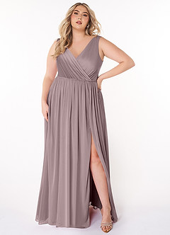 Azazie Tanicia Bridesmaid Dresses Dusk A-Line V-Neck Pleated Mesh Dress image5