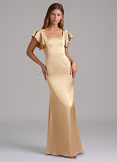 Azazie Elkie 신부 들러리 드레스 인어 스퀘어 네크라인 스트레치 새틴 바닥 길이 드레스 image5