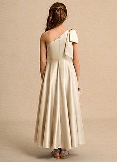 Azazie Guppy Girls Formal Blumenmädchenkleider A-Linie One-Shoulder Matte Satin Kleid Champagner image2