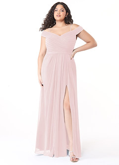 Azazie Audrianna Bridesmaid Dresses Blushing Pink A-Line Off-The-Shoulder Gathered Chiffon Convertible Dress image7