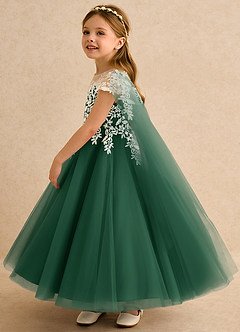 Azazie Dandelion Flower Girl Dresses Dark Green Ball-Gown Lace Dress image6