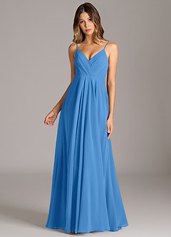Azazie Amani Bridesmaid Dresses Blue Jay A-Line Pleated Chiffon Dress image4