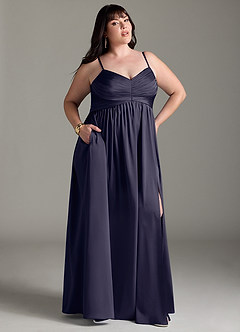 Azazie Alia Bridesmaid Dresses Stormy A-Line Pleated Stretch Satin Dress image11