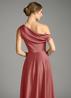 Azazie Xanthe Bridesmaid Dresses Antique Rose A-Line Off the Shoulder Stretch Satin Dress image6