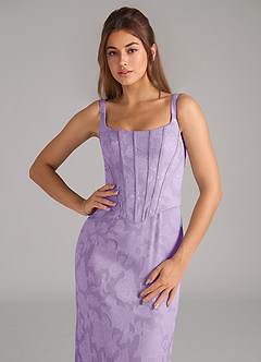 Azazie Kenna Brautjungfernkleider Etui Seitliche Cut-Outs Blumen-Burnout Kleid Flieder image6
