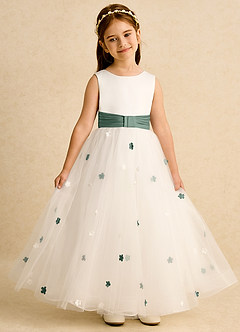 Azazie Cricket vestidos de niña de las flores Vestido de Marfil Eucalipto de Satin Mate de Princesa con Plisado image4