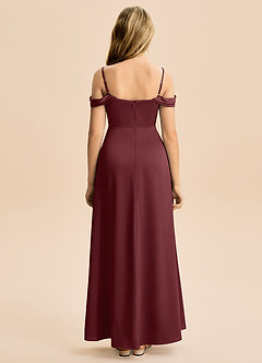 Azazie Lettie Junior A-Linie Schulterfrei Stretch-Satin Kleid Cabernetrot image3
