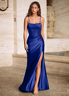 Starlit Royal Blue Cowl Neck Prom Dress image7