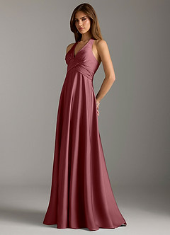 Azazie Tessie Bridesmaid Dresses Desert Rose A-Line Pleated Stretch Satin Dress image5