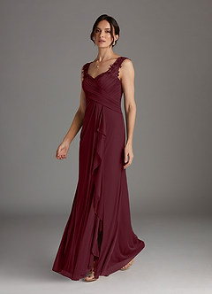 Azazie Edelin Mother of the Bride Dresses Cabernet A-Line Sweetheart Neckline Pleated Mesh Dress image3