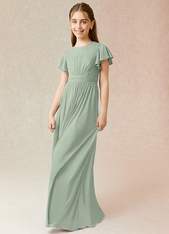 Azazie Mosley Junior Dusty Sage A-Line Ruched Mesh Dress image5