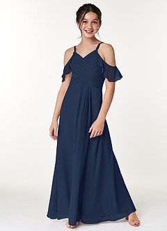 Azazie Dakota Junior Vestido de Azul Marino Oscuro de Gasa de Corte en A con Vestidos sin tirantes image4