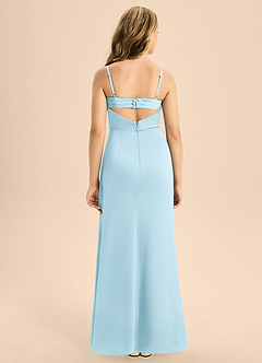 Azazie Renna Junior Sky Blue A-Line Pleated Stretch Satin Dress image2