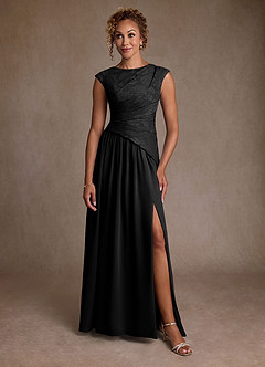 Azazie Kalleen vestidos de madre de la novia Vestido de Negro de Gasa de Corte en A con Plisado image5