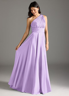 Azazie Charlize Bridesmaid Dresses Lilac A-Line One Shoulder Stretch Satin Dress image2